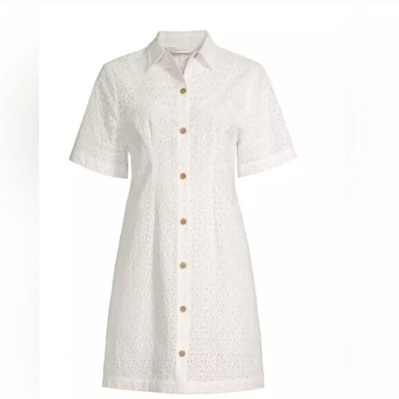 Rebecca Taylor Lea Eyelet White Shirt Dress Shirtdress Sz 6 - Full Moon NWT - Picture 2 of 9